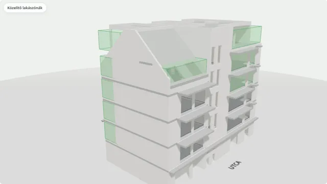 A társasház egyszerűsített 3D tartószerkezeti modellje