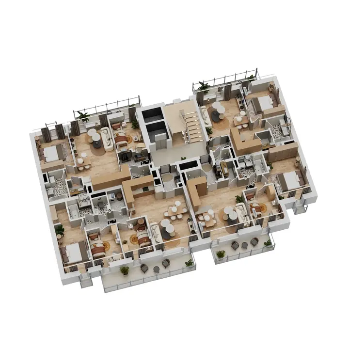 A 3. emelet berendezett 3D alaprajza ferde nézetből